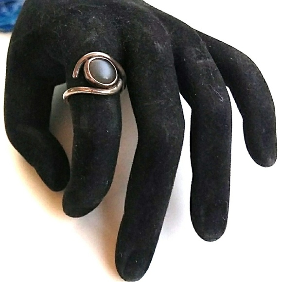VINTAGE 925 Sterling Silver Blk MoonStone Eye Ring - Picture 5 of 8